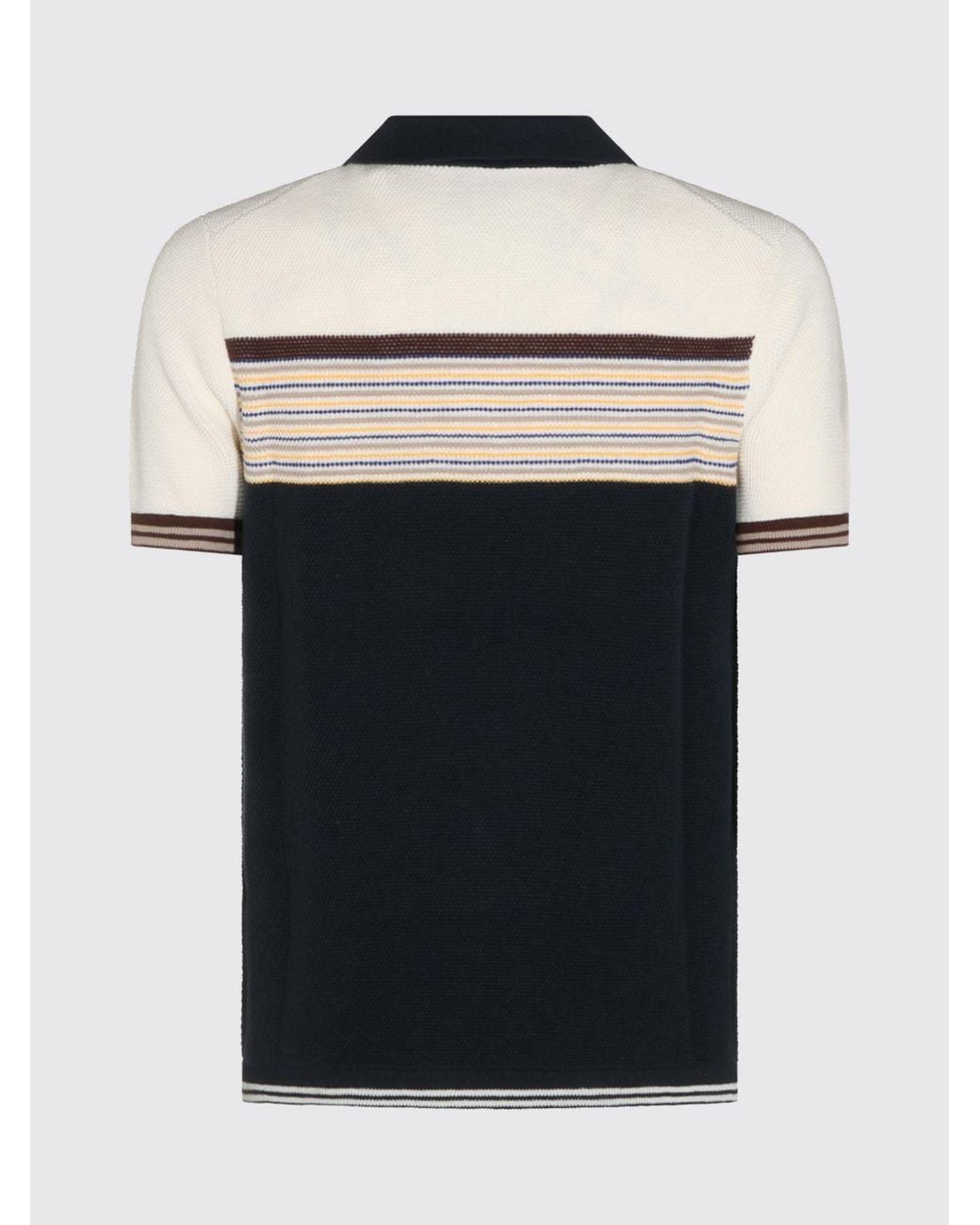 Casablanca Blue Striped Wool And Cotton Knit Polo Shirt With Logo for men
