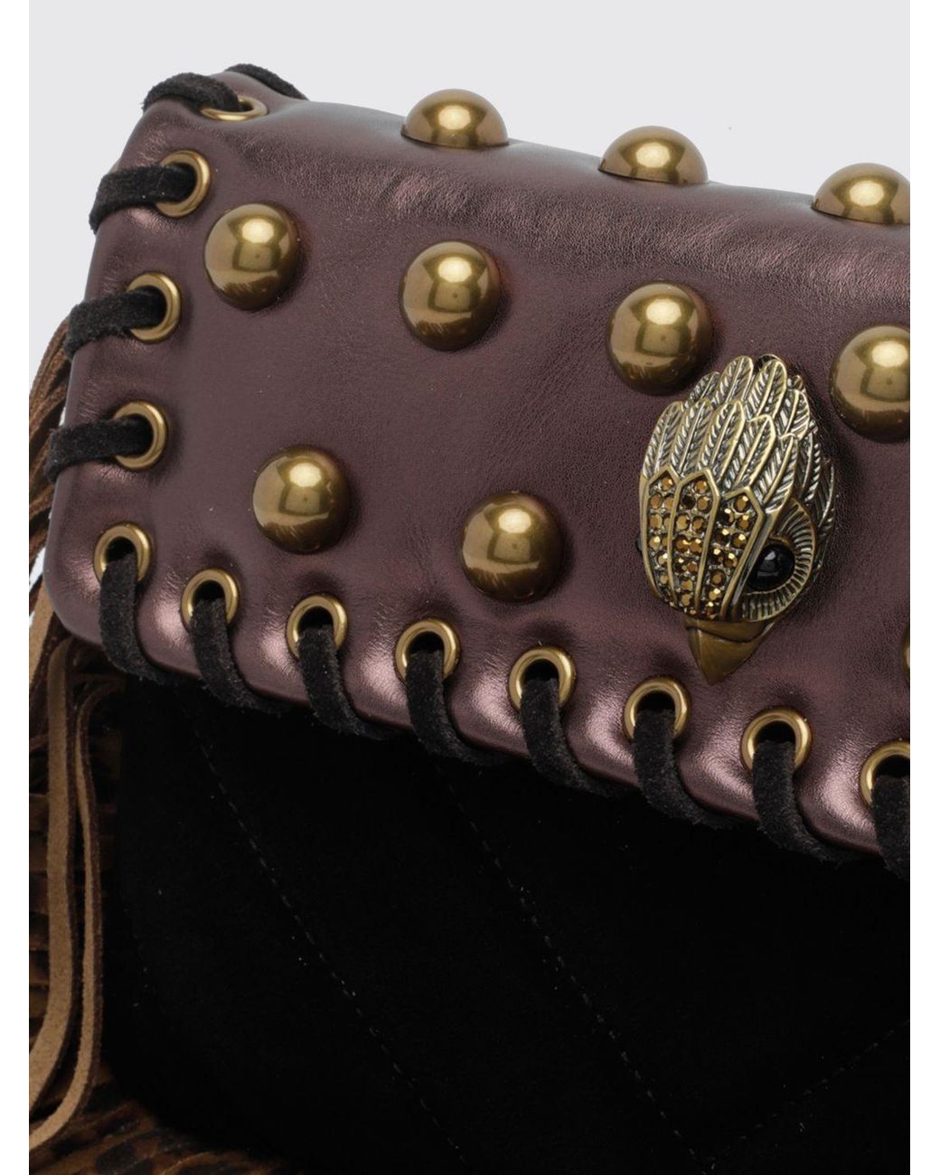 Kurt Geiger Black Oxford Animal Print Leather Mini Shoulder Bag With Studs And Fringes