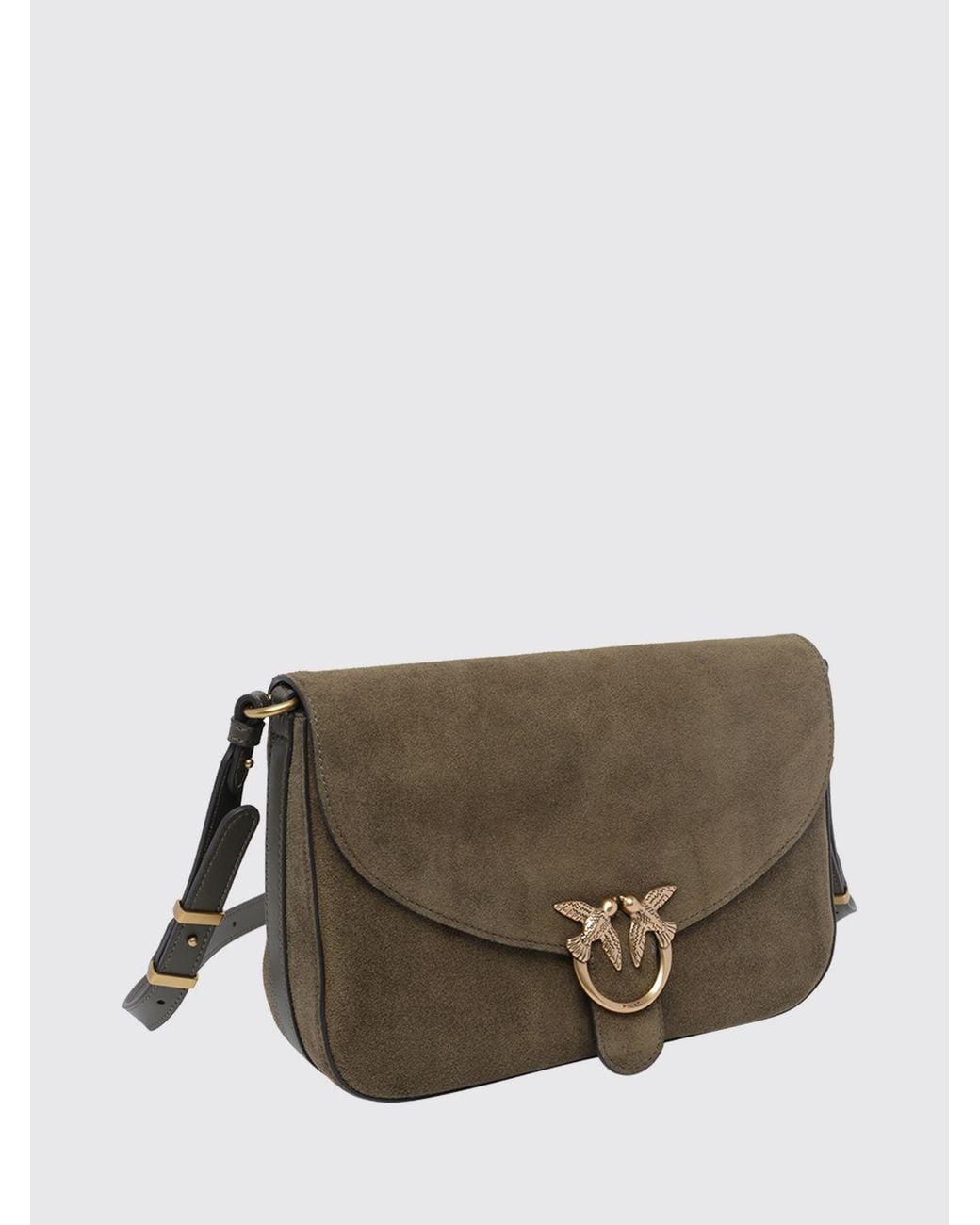 Pinko Gray Mini Love Bag Suede Crossbody Bag With Love Birds Logo