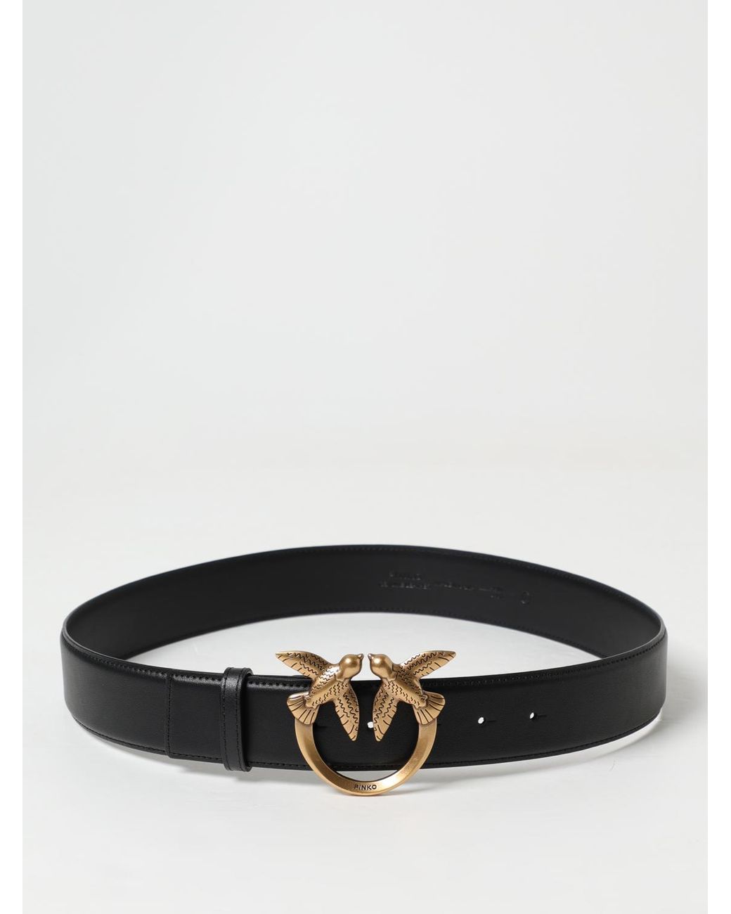 Pinko Gray Love Birds Leather Belt