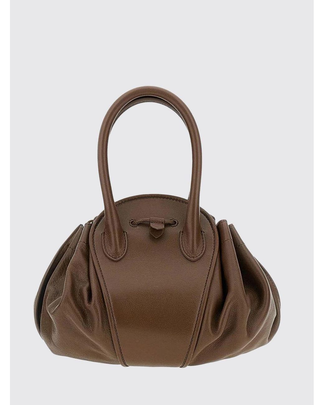 Marni Brown Small Flared Buffalo Leather Handbag With Double Handle And Drawstring