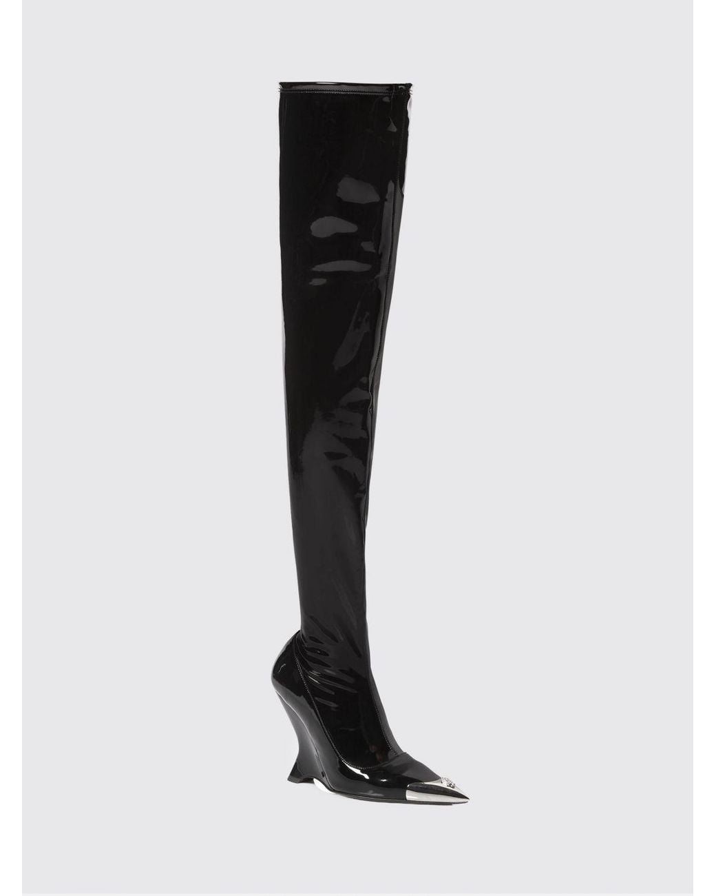 Philipp Plein Black Patent Leather Over-The-Knee Boots With Skull And Sculptural Heel