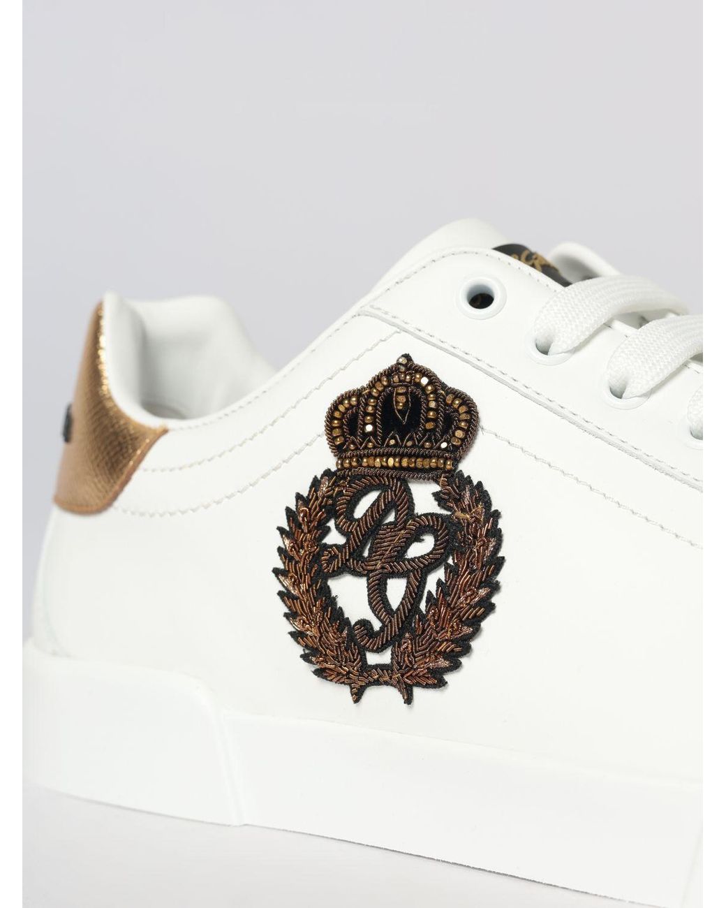 Dolce & Gabbana White Dolce &Amp Gabbana Portofino Leather Trainers With Patches And Monogram for men