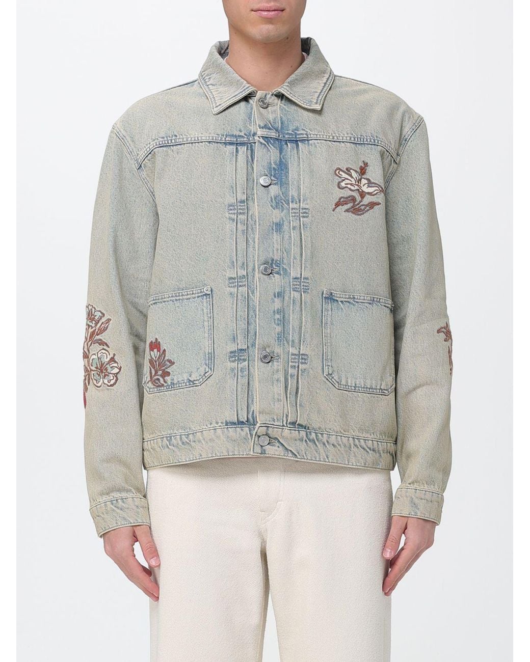 Drole de Monsieur Gray Embroidered Denim Jacket for men