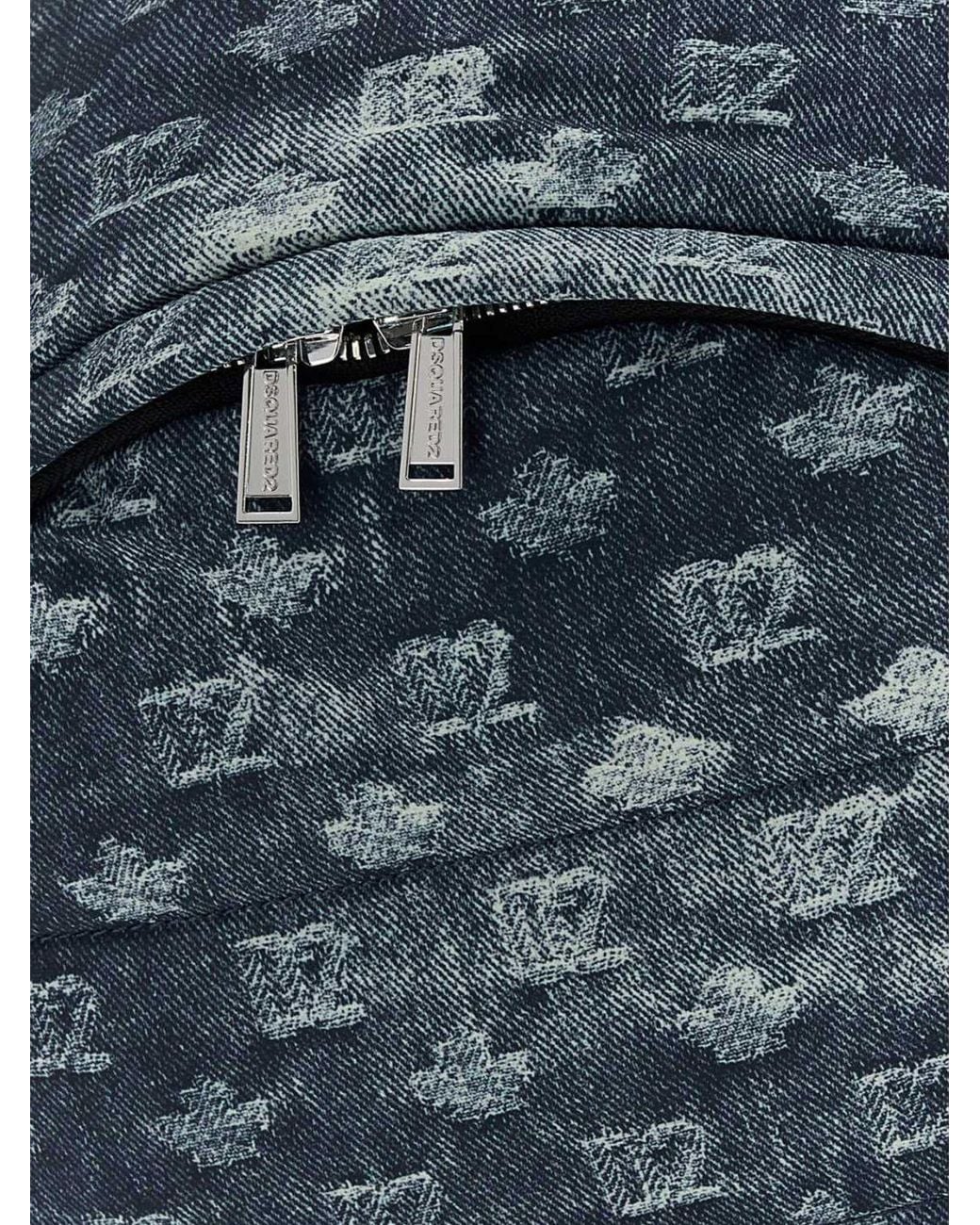 DSquared² Blue D2 Denim Backpack With Embroidered Logo And External Pocket for men