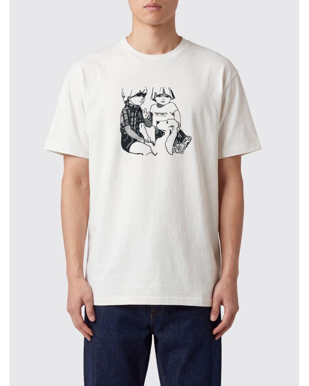 Carhartt White Organic Cotton T-Shirt With Graphic Print And Logo for men