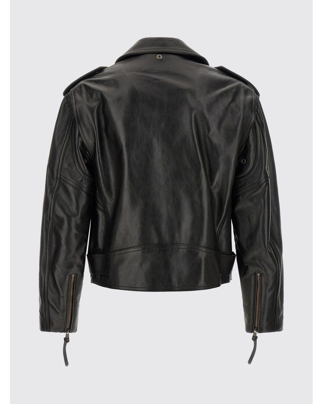 Balmain Black Smooth Leather Biker Jacket With Lapel Collar And Asymmetrical Zip for men