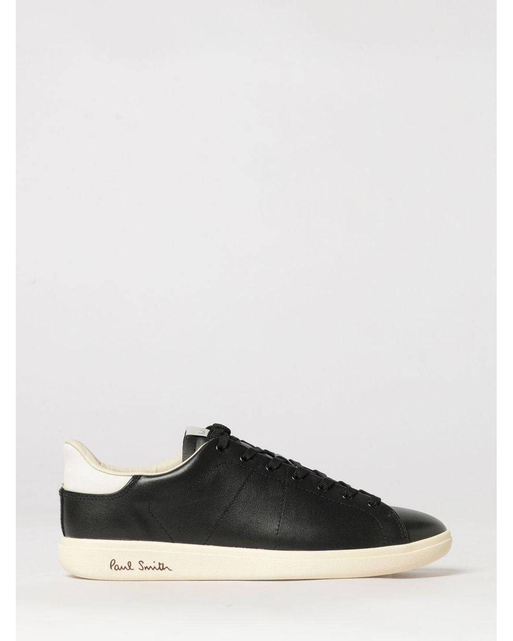 Paul Smith Black Smooth Calfskin Low-Top Sneakers With Printed Logo for men