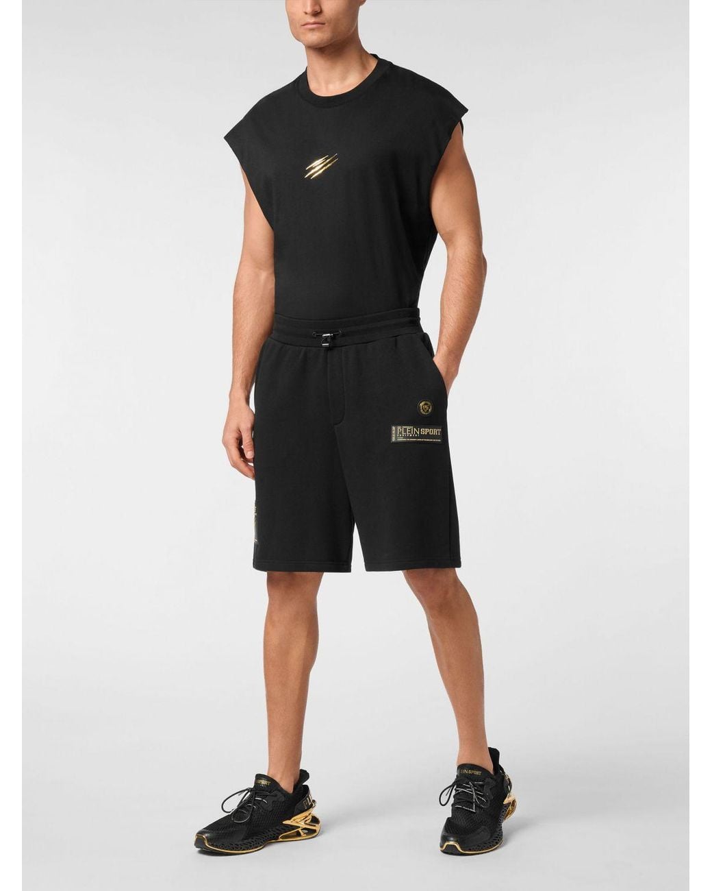 Philipp Plein Black Cotton Jersey Jogging Shorts With Printed Logo And Drawstring Waist for men