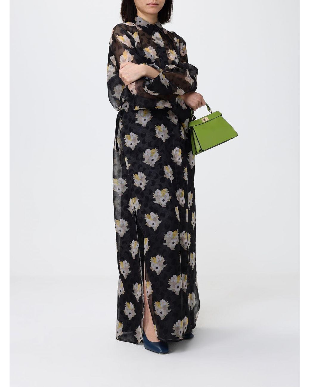 Fendi White Silk Shirtdress With Floral Print