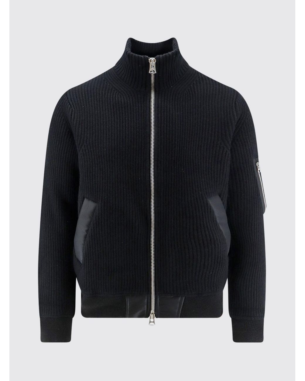 Sacai Blue Turtleneck Wool Cardigan With Zip Closure And Slit Pockets for men