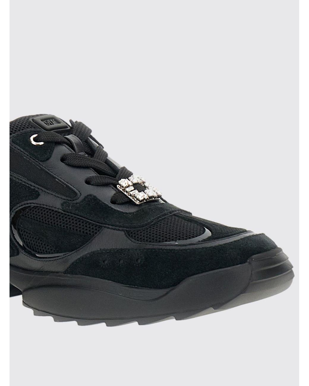 Roger Vivier Black Viv' On The Run Leather And Mesh Sneakers With Chunky Sole