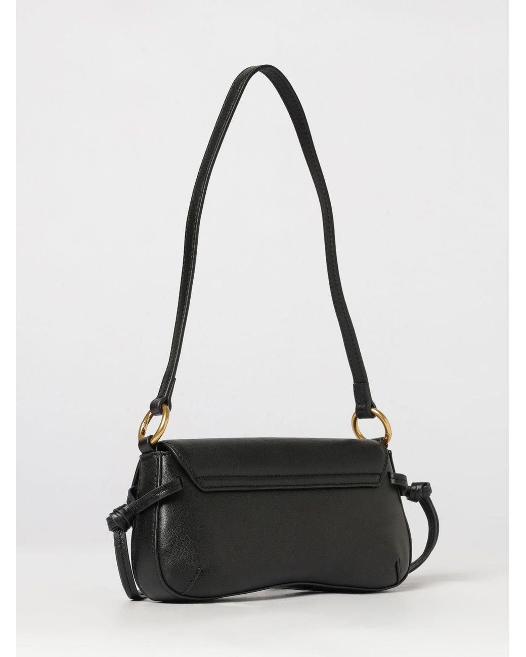 Twinset Black Calfskin Shoulder Bag With Tassels And Flap Closure