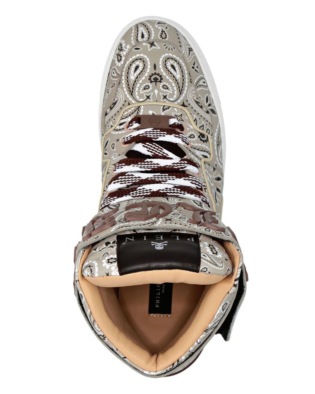 Philipp Plein White High-Top Leather Sneakers With Paisley Print And Padded Ankle for men