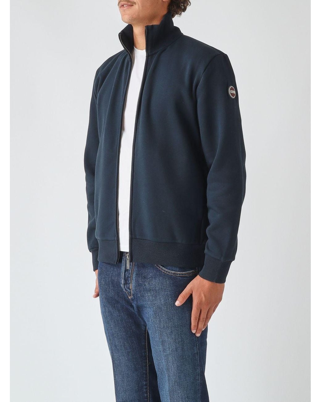 Colmar Blue High Neck Full-Zip Cotton Blend Sweatshirt With Contrast Logo for men