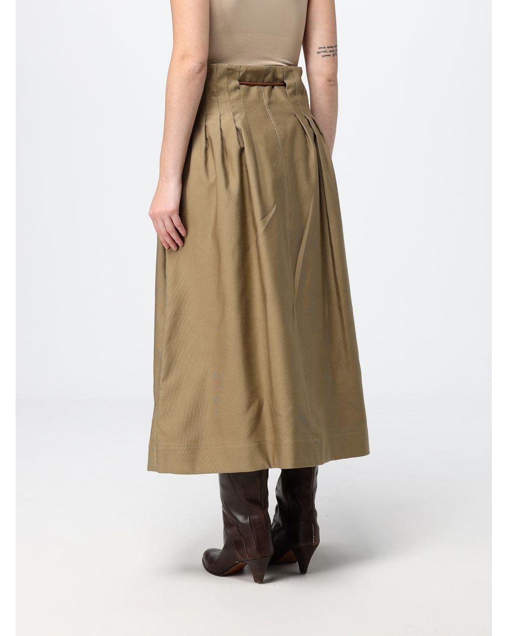 Max Mara Natural A-Line High-Waisted Midi Cotton Skirt With Drawstring