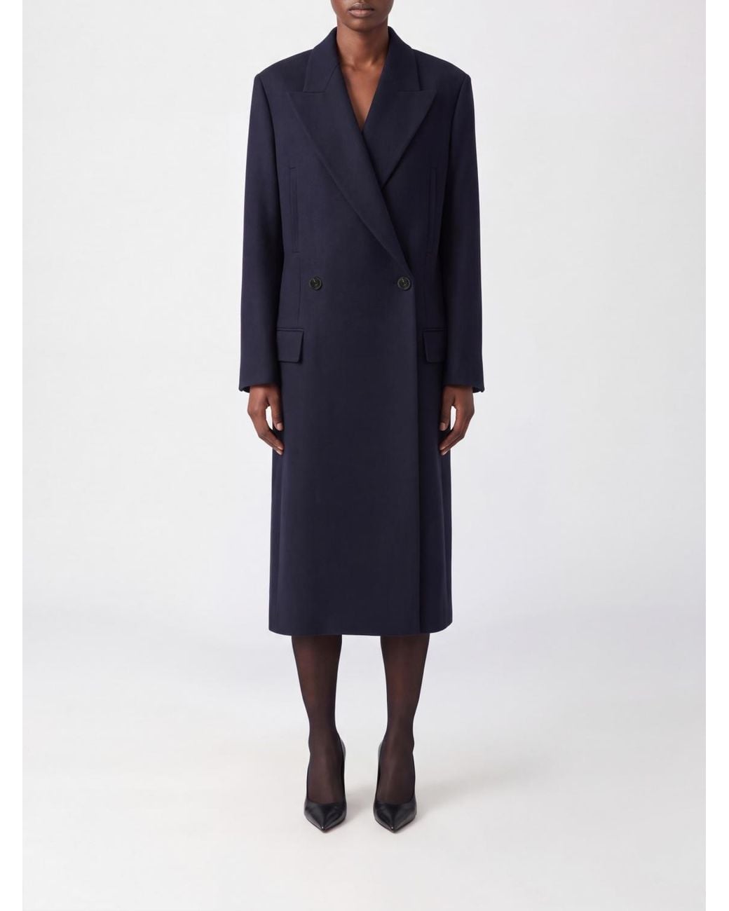 Loewe Blue Double-Breasted Long Virgin Wool Coat With Peak Lapels