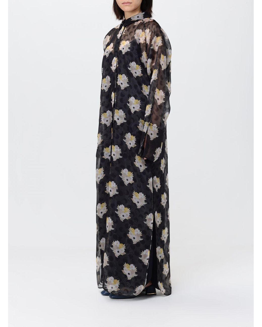 Fendi White Silk Shirtdress With Floral Print