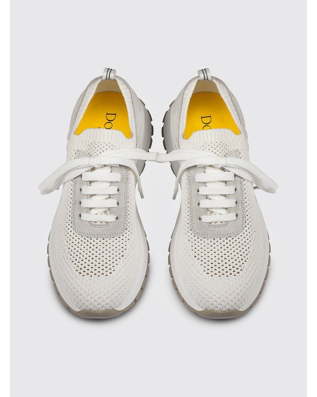 Doucal's White Crochet Knit And Suede Sneakers
