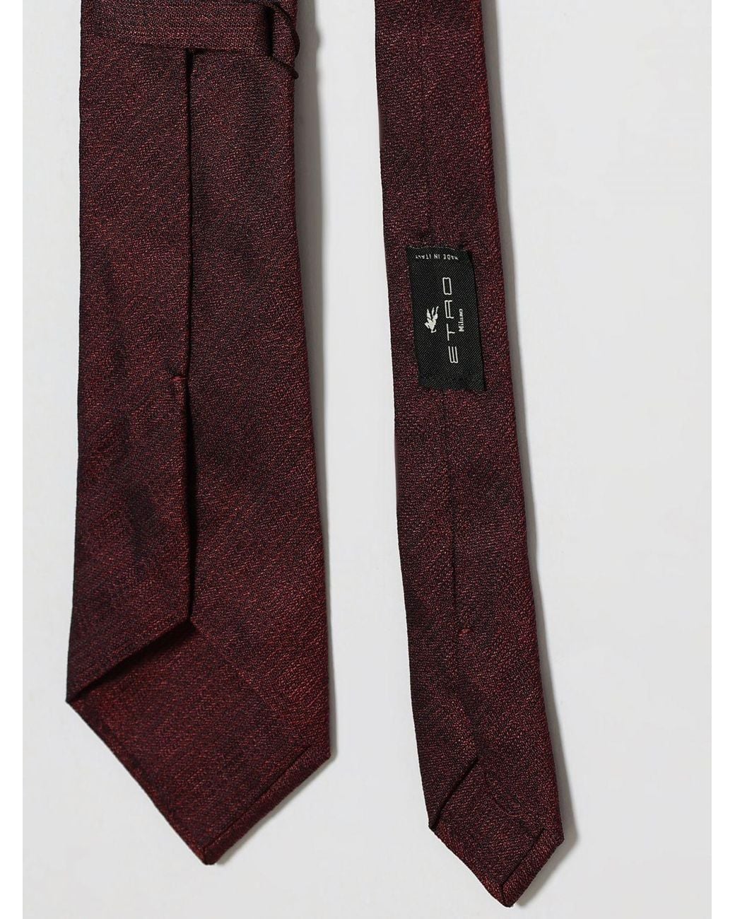 Etro White Solid Color Pure Silk Tie With Embroidered Pegaso Logo for men