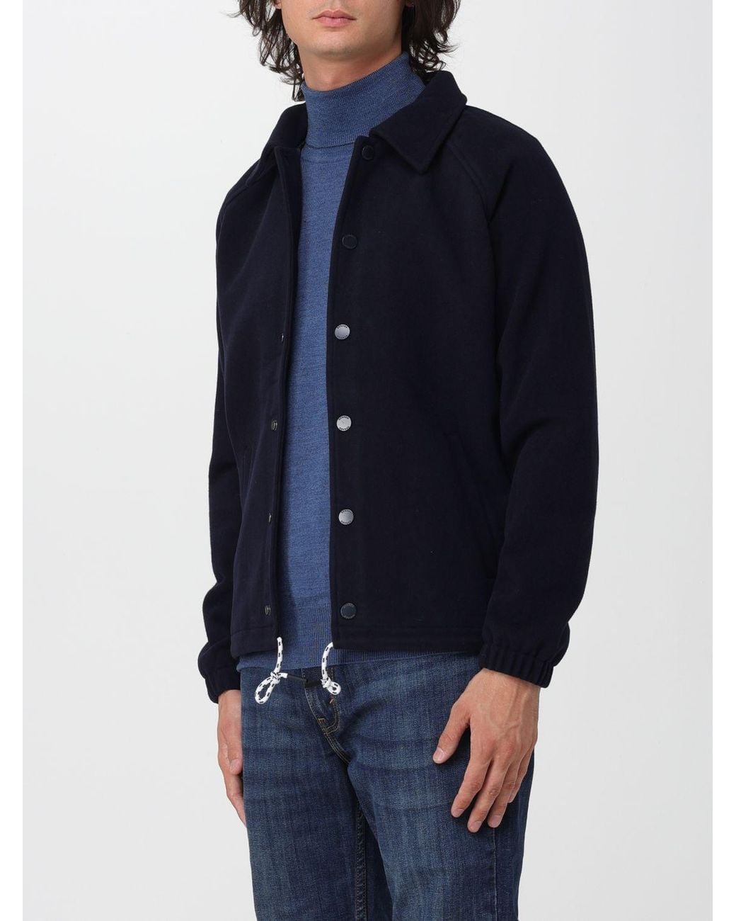 Sebago Blue Tender Wool Shirt Jacket With Snap Closure And Drawstring for men