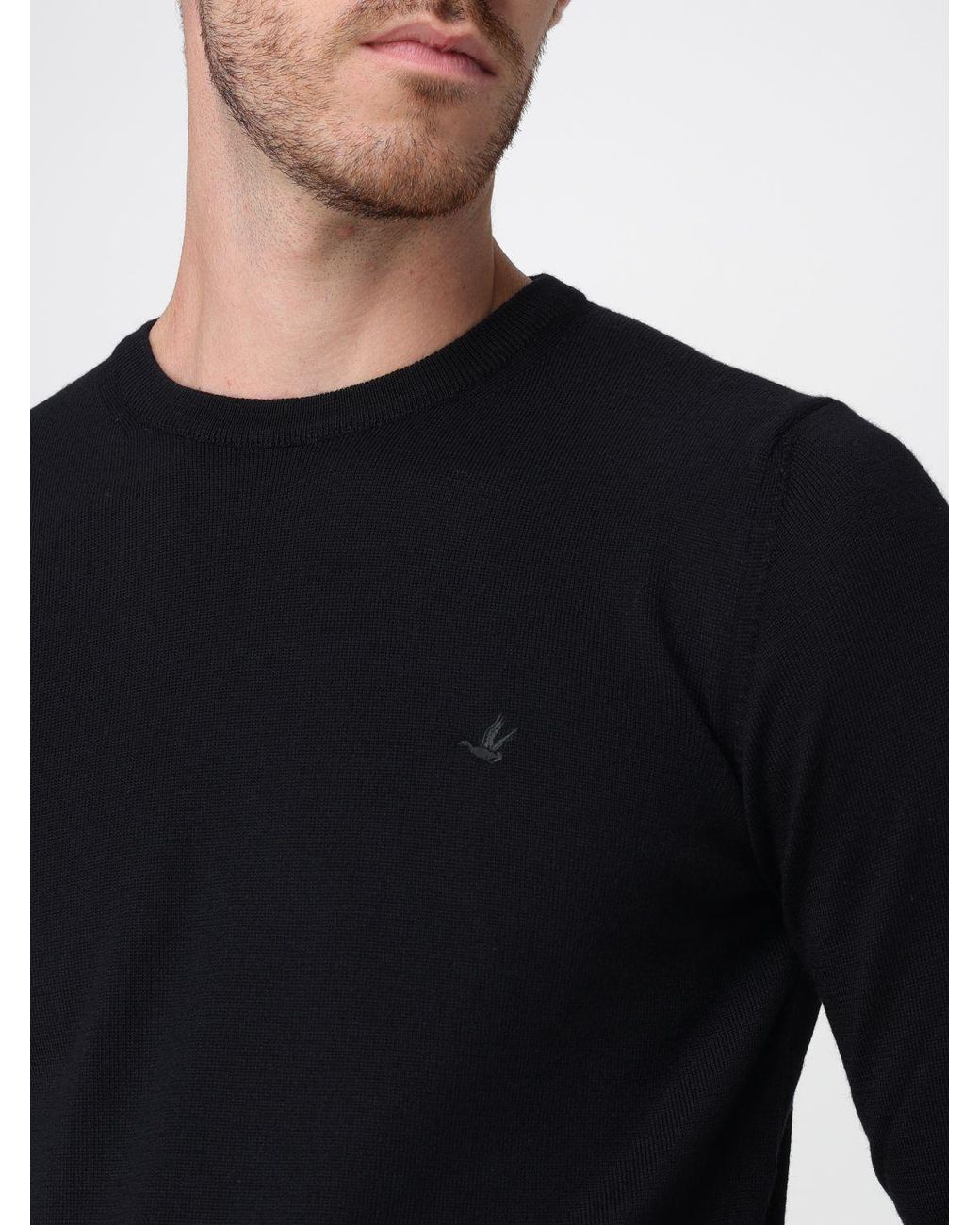 Brooksfield Black Crewneck Wool Jumper With Long Sleeves And Ribbed Trims for men