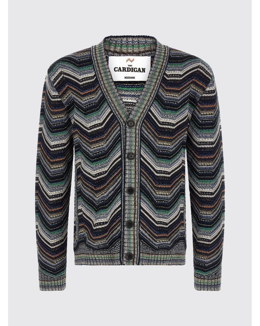 Missoni Gray Multicolour Zig-Zag Wool Blend Slim Fit V-Neck Cardigan for men