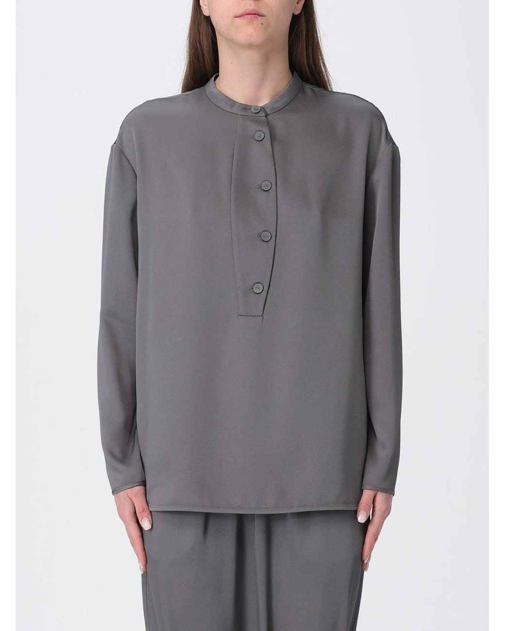 Emporio Armani Gray Satin Mandarin Collar Blouse