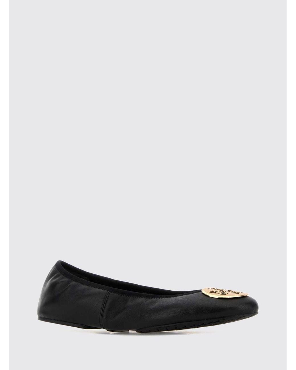 Tory Burch White Reva Smooth Leather Ballet Flats With Double T Metallic Logo