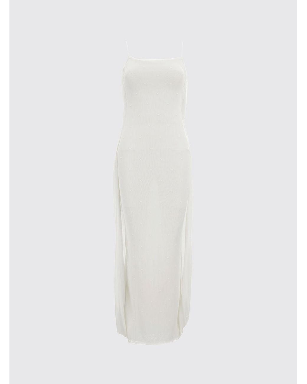 Jacquemus White Viscose Midi Dress With Pearls