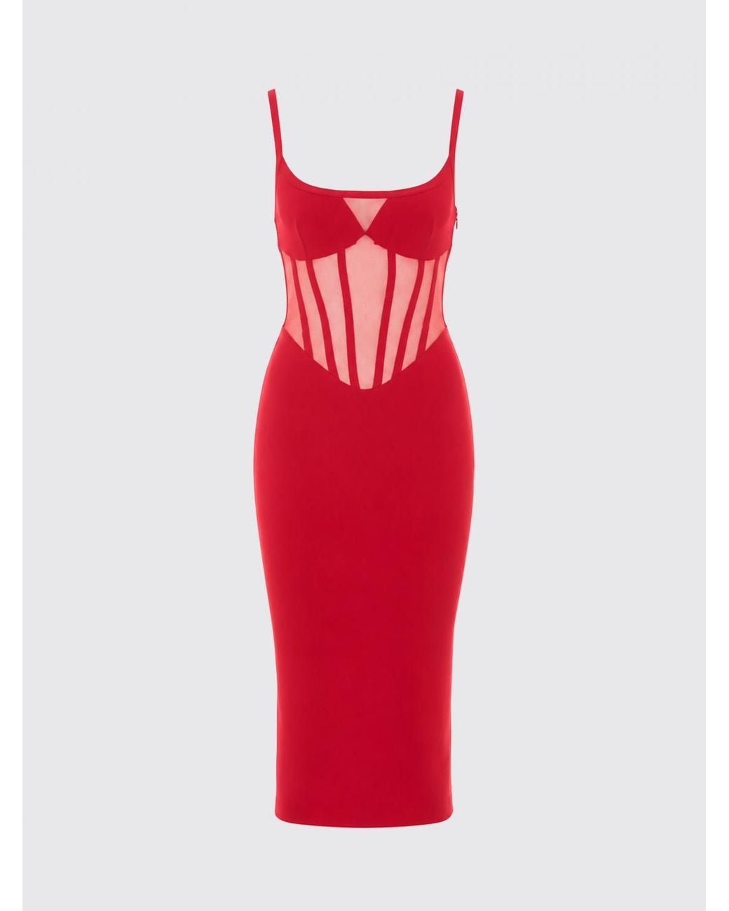 Elisabetta Franchi Red Crêpe Midi Bustier Dress With Square Neckline