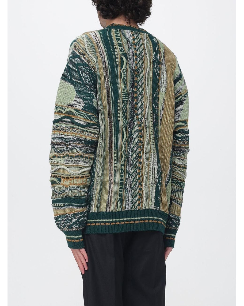 Laneus Green Relaxed Fit Patchwork Cardigan for men