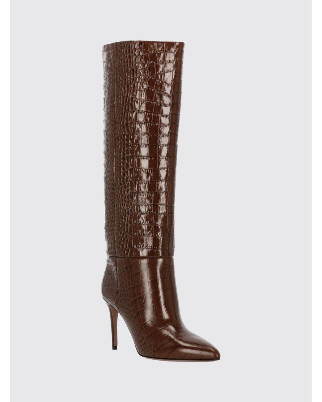 Paris Texas Brown Croc-Embossed Leather Knee-High Boots With Stiletto Heel