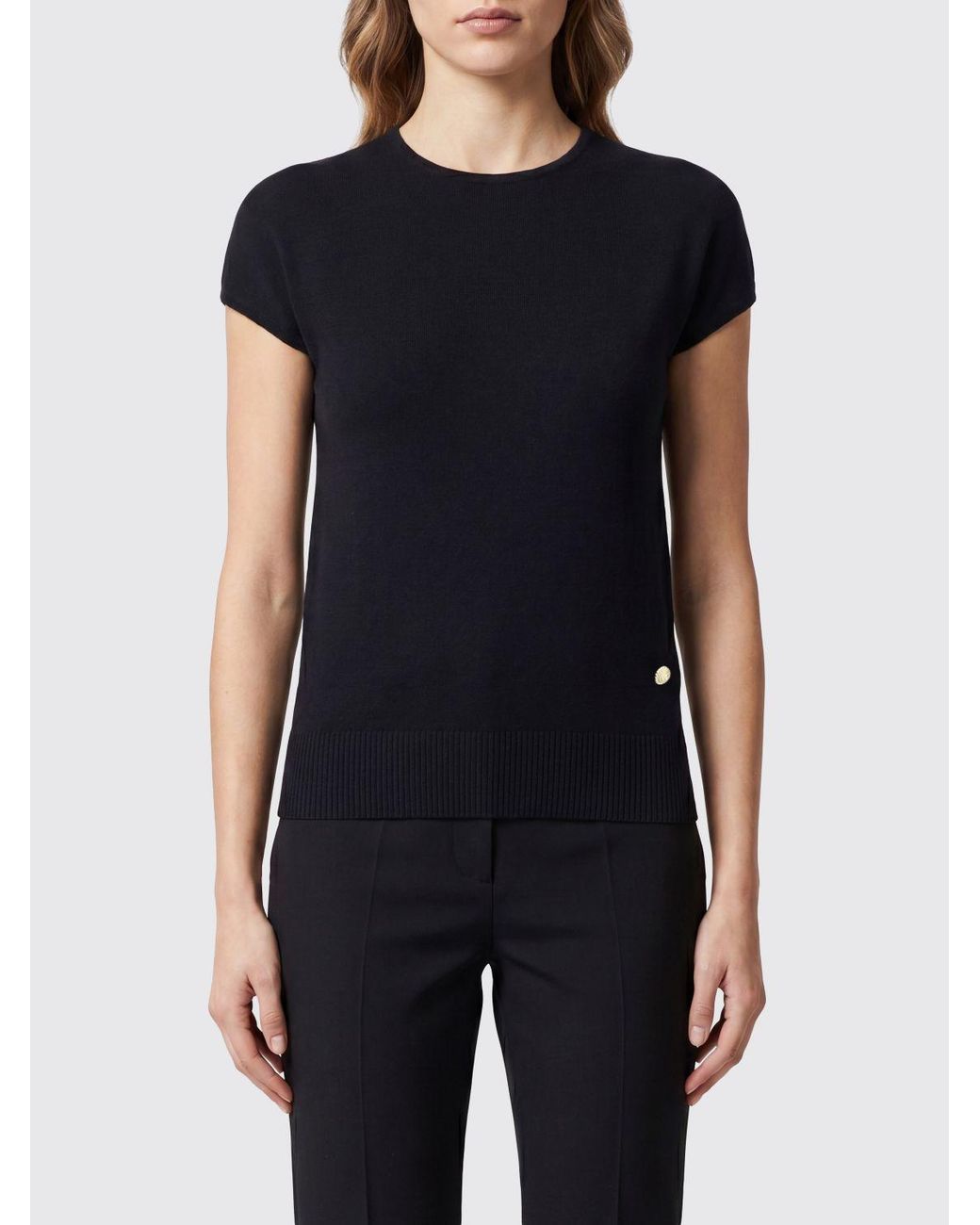 Balmain Black Crewneck Wool-Blend Knit Top With Short Sleeves