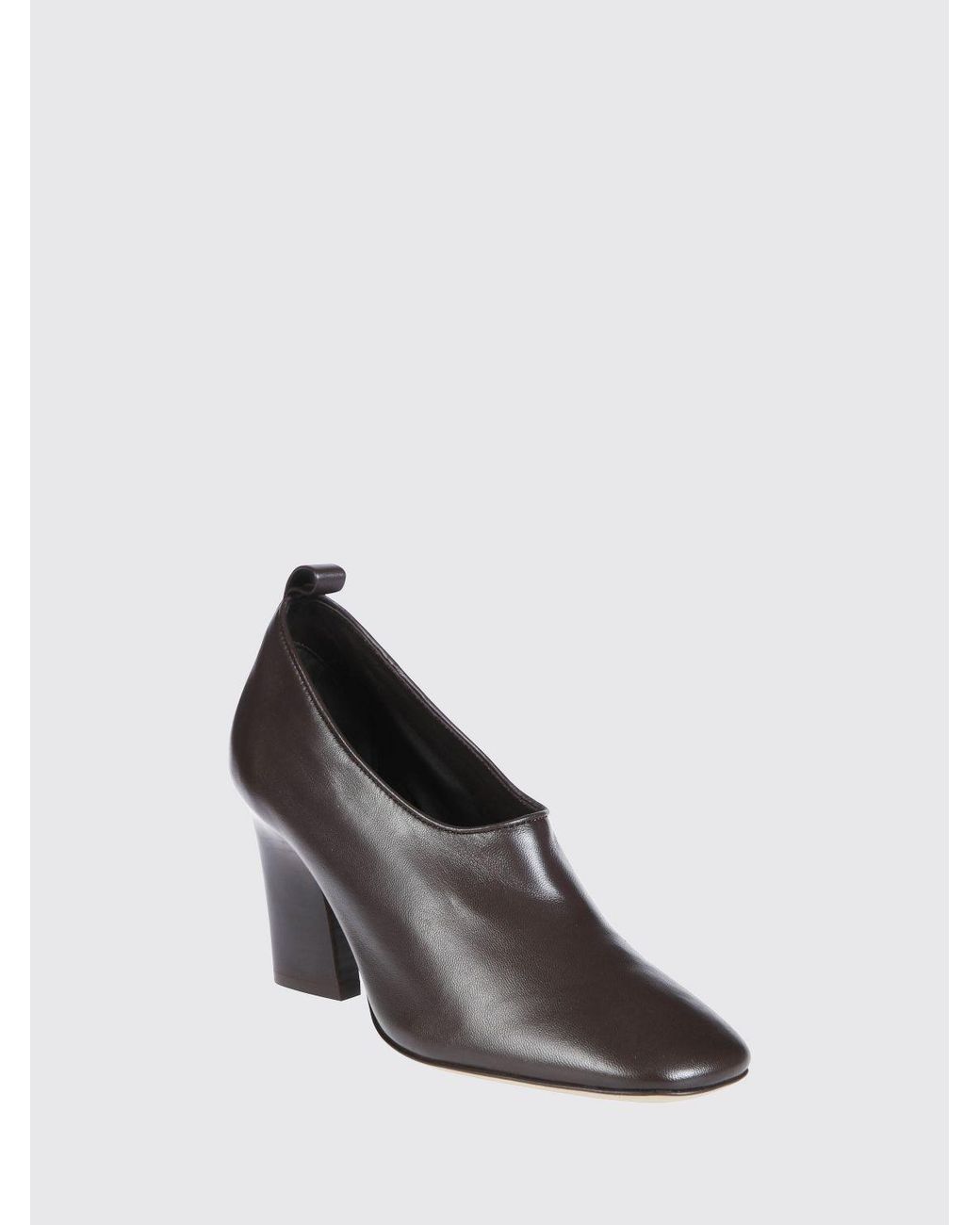 Soeur Gray Leather Pumps With High Block Heel And Rounded Toe