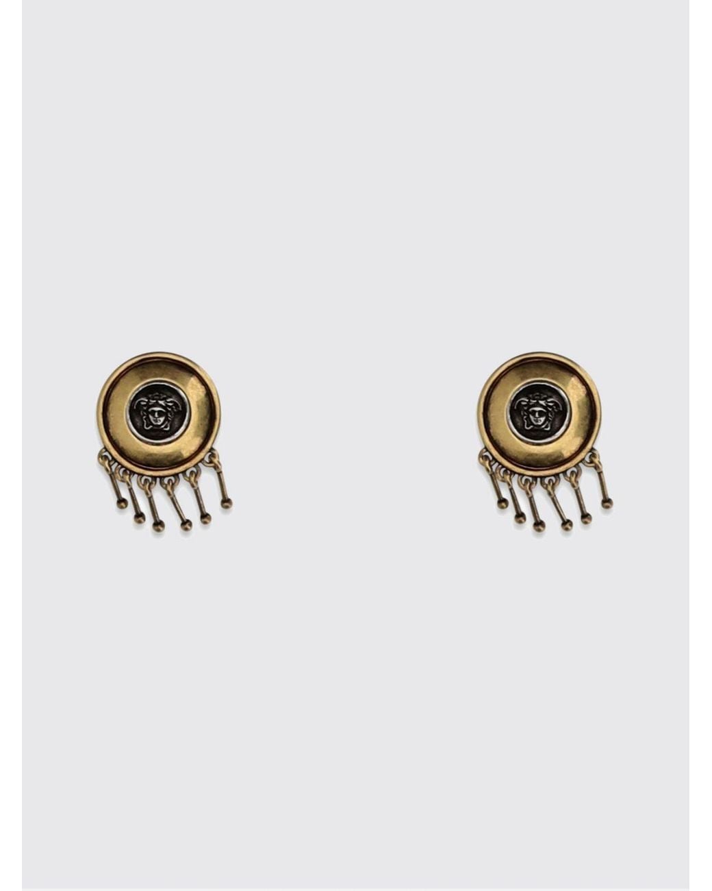 Versace Metallic Medusa Logo Brass Clip-On Dangle Earrings