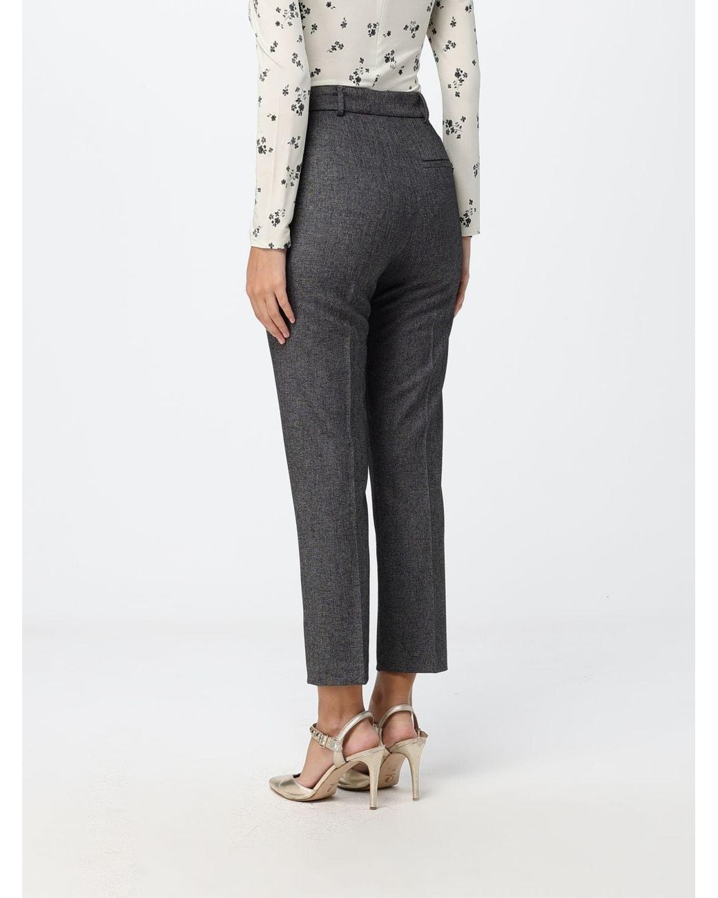 Hanita Gray Cropped Straight-Leg Trousers