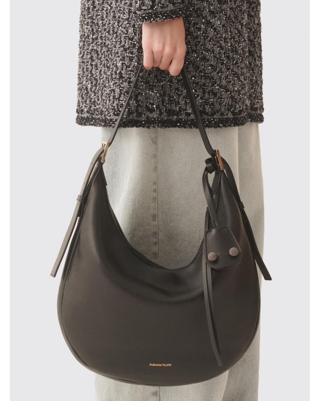 Fabiana Filippi Black Nappa Hobo Bag