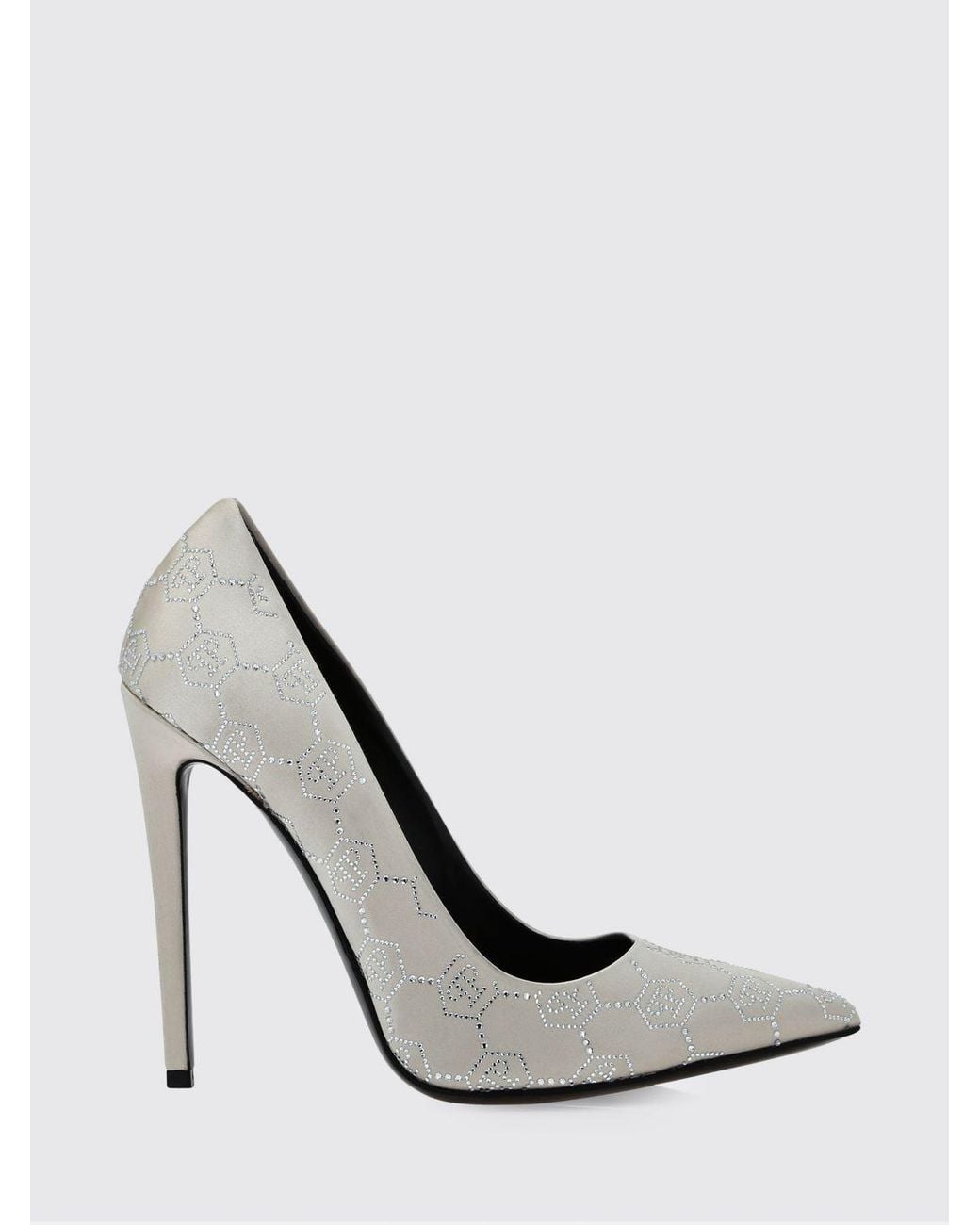 Philipp Plein White Satin Pumps With Rhinestone Hexagon