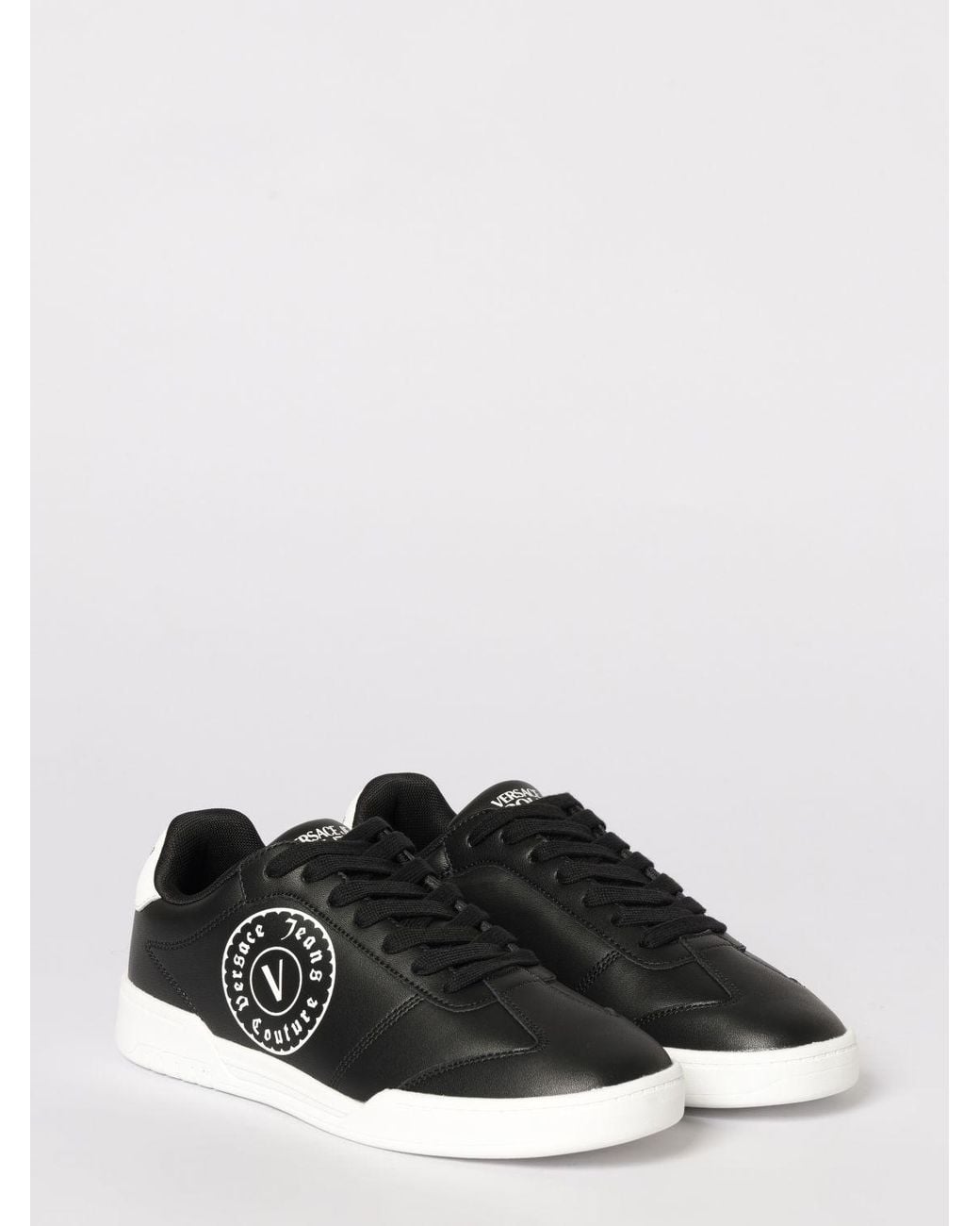 Versace Jeans Couture Black Leather Sneakers With Printed Logo for men