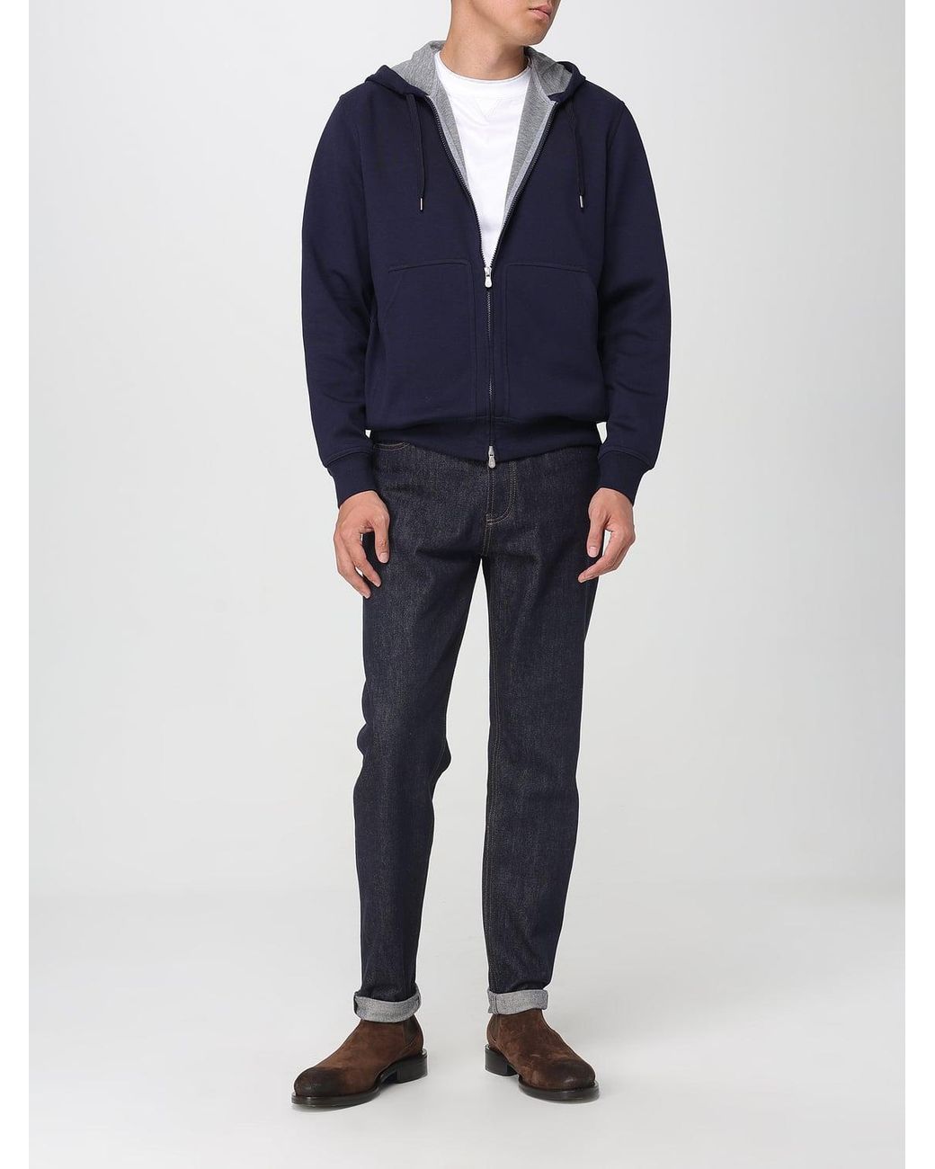 Brunello Cucinelli Blue Cotton And Cashmere Sweatshirt for men