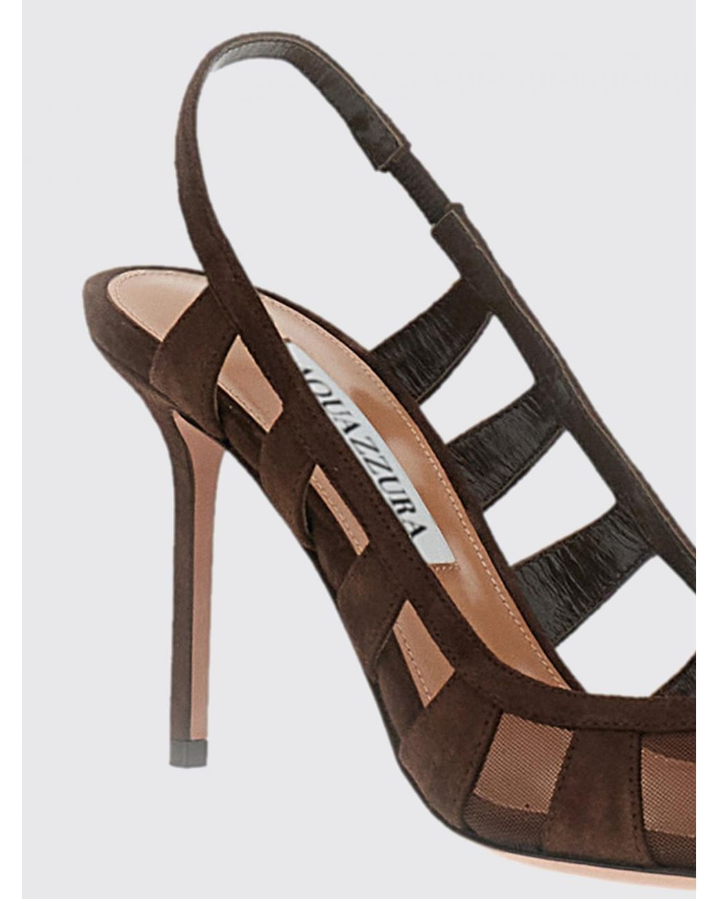 Aquazzura Brown Screen Mesh And Suede High-Heel Slingback Pumps