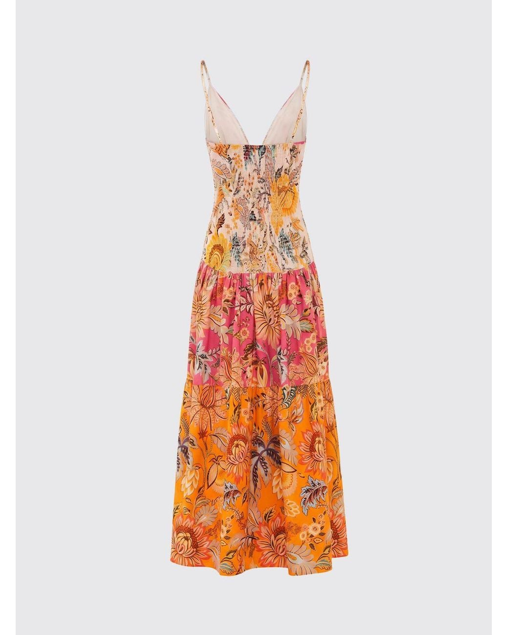 Farm Rio Orange Ligia Floral-Print Cotton Midi Dress With V-Neck