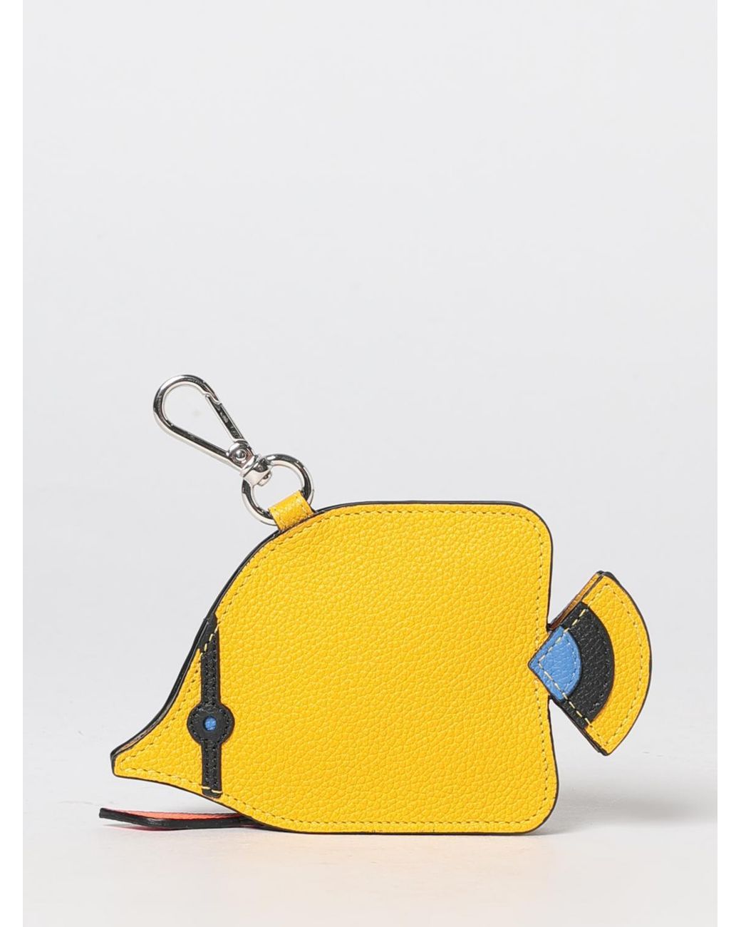 Fendi White Fish Grained Leather Keyring With Zip Pocket And Carabiner for men