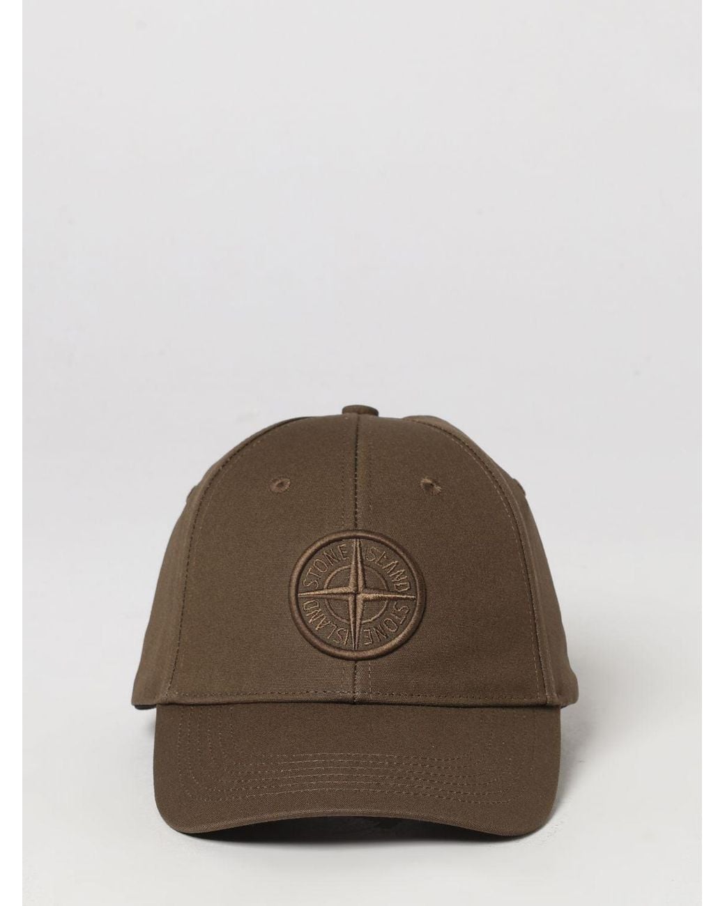 Stone Island Brown Cotton Baseball Cap With Embroidered Compass Logo for men