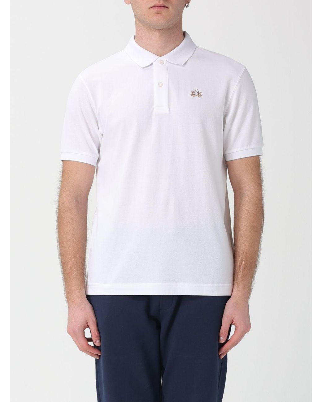 La Martina White Cotton Polo Shirt With Logo for men