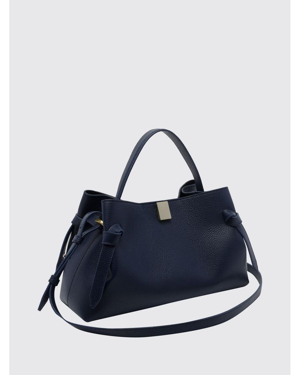Yuzefi Blue Gyoza Grained Calfskin Leather Handbag With Shoulder Strap
