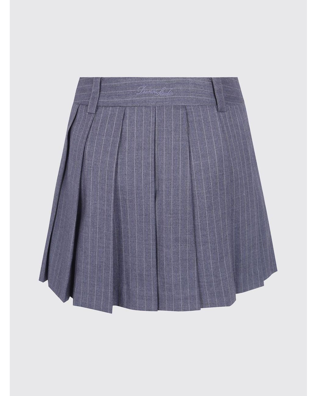 DUNST Blue Striped Pleated Crêpe Mini Skirt With Mid-Rise Waist