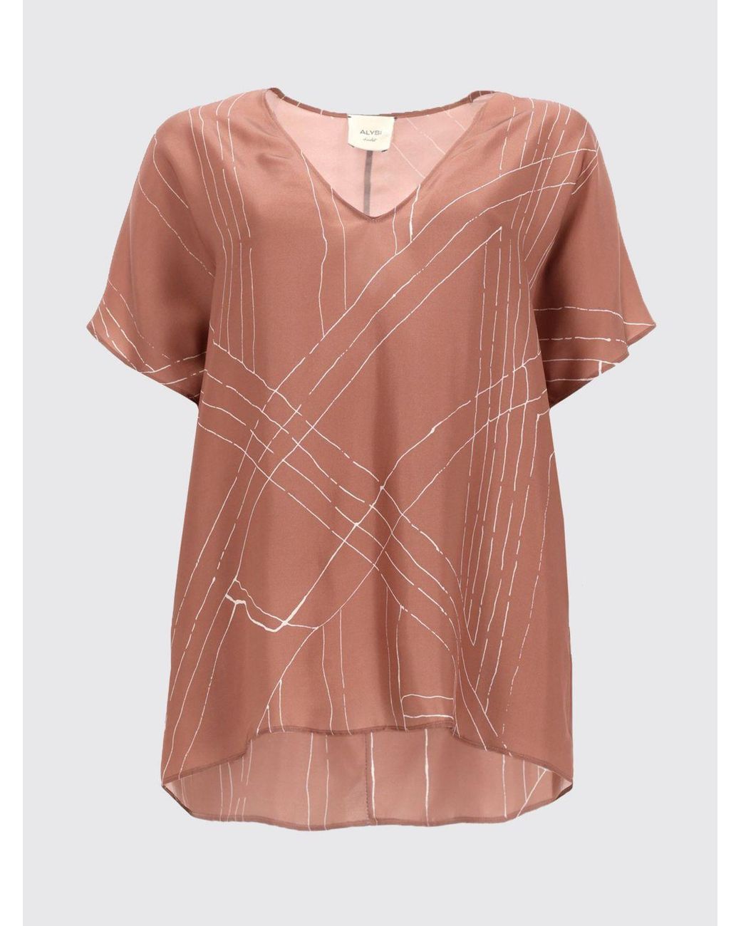 Alysi Natural Graphic Print Pure Silk V-Neck Blouse