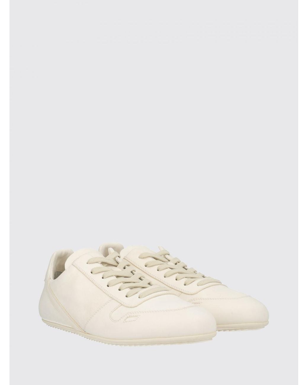 Rick Owens Natural Smooth Leather Low Top Trainers With Rubber Sole for men